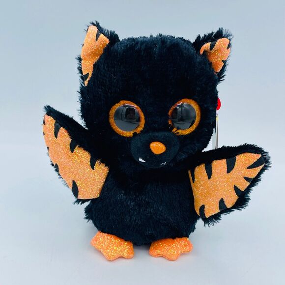 Ty Beanie Boo Halloween Black & Orange Bat Mortimer Stitched Wings - Picture 1 of 7